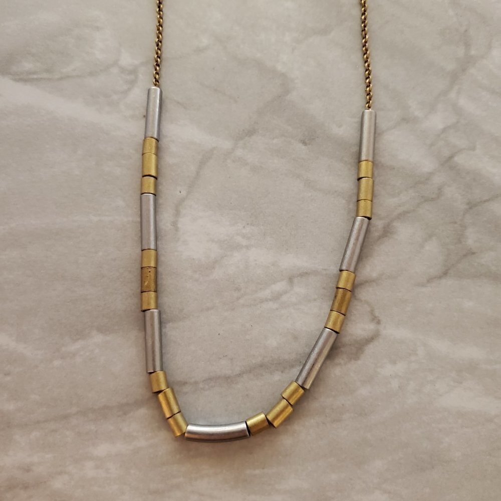 💖 J.Crew Antiqued Silver Gold Long Beaded Necklace 💖 - Picture 8 of 9